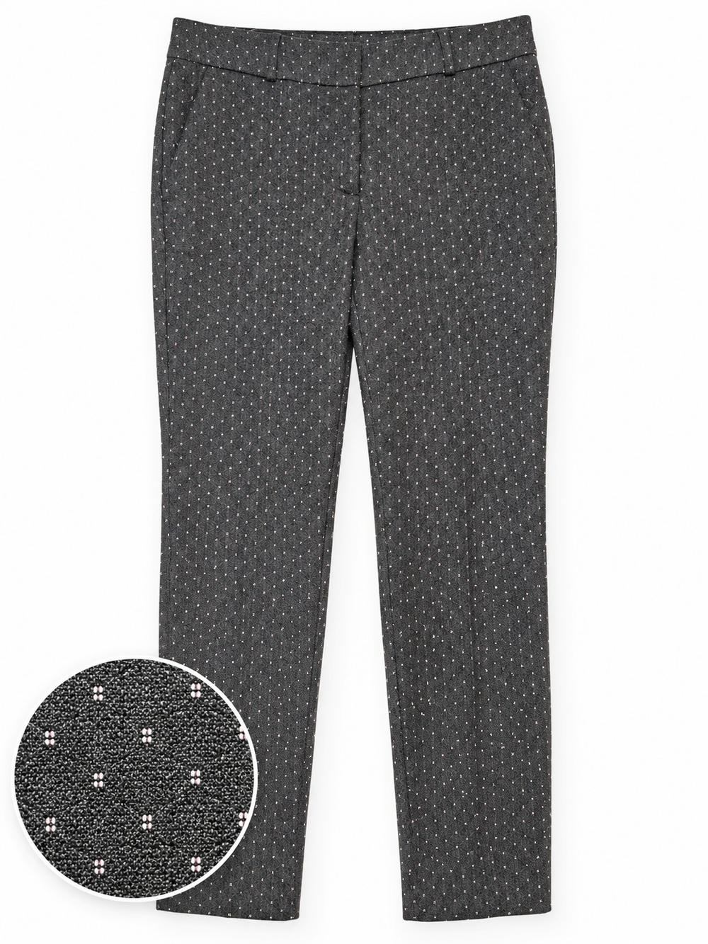 LOFT Marisa Skinny Dress Pants Gray With White & Pink Dot Print Size 6